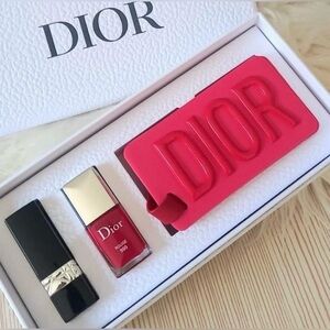 Dior - Three Pc. Travel Set | Luggage Tag, 999 Red Satin Lipstick & Polish - NIB